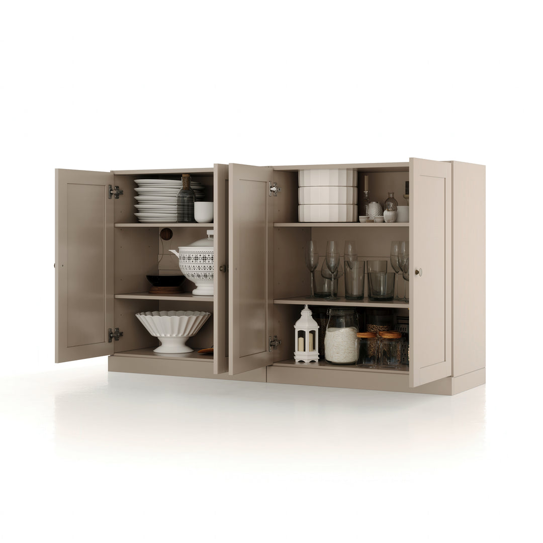 100% Solid Brazilian Pine Wood Sideboard, Shaker Doors, Adjustable Shelves, 64" Wide, 35.75" Tall