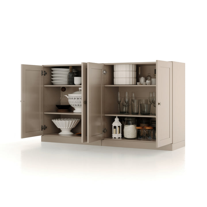 100% Solid Brazilian Pine Wood Sideboard, Shaker Doors, Adjustable Shelves, 64" Wide, 35.75" Tall