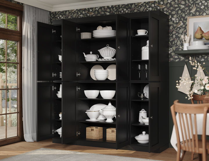 100% Solid Wood 65" Pantry Cabinet, 8 Shaker Wood Doors