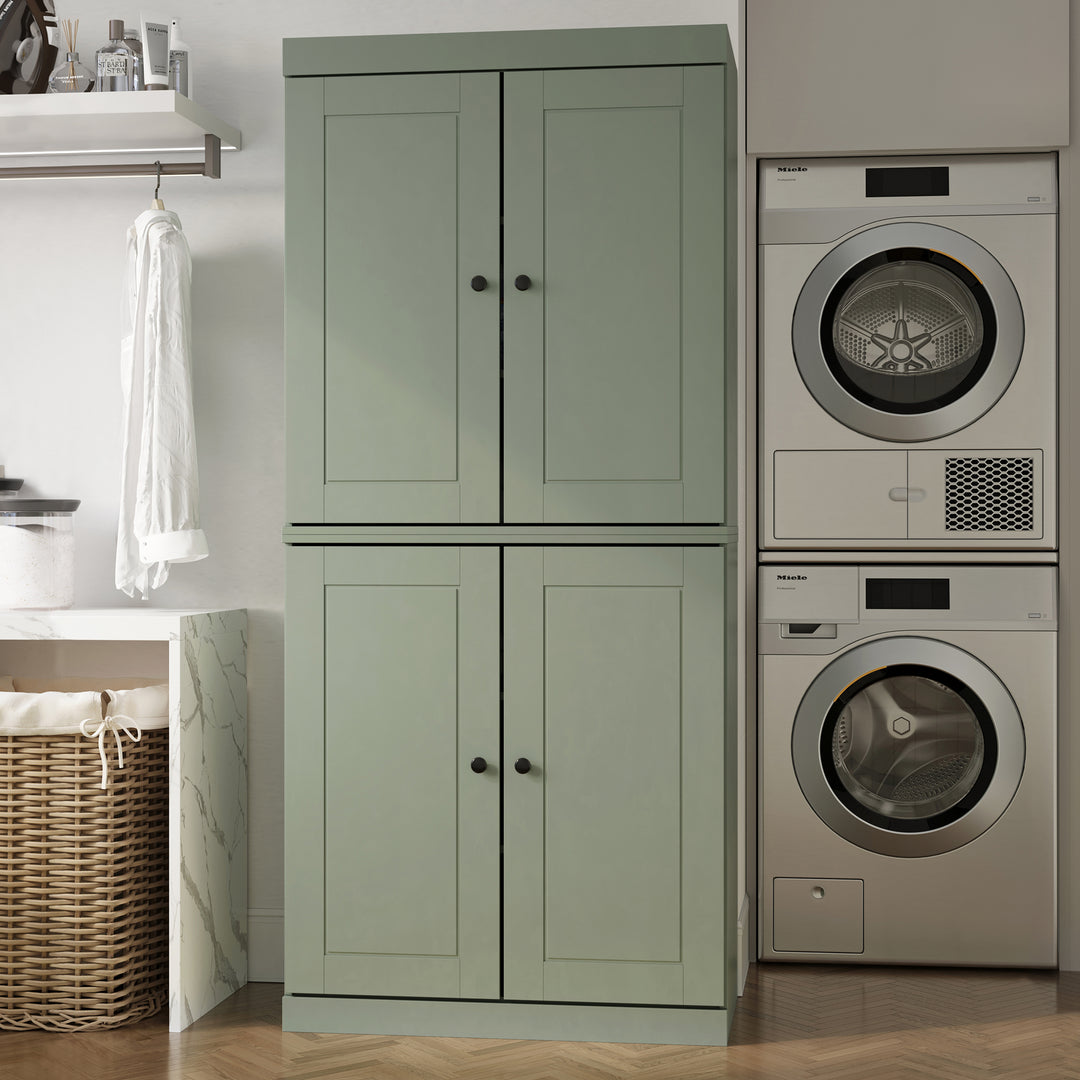 100% Solid Brazilian Pine Wood Bathroom & Laundry Storage Cabinet, Raised Panel Doors, Adjustable Shelves, 32" Wide, 71.5" Tall