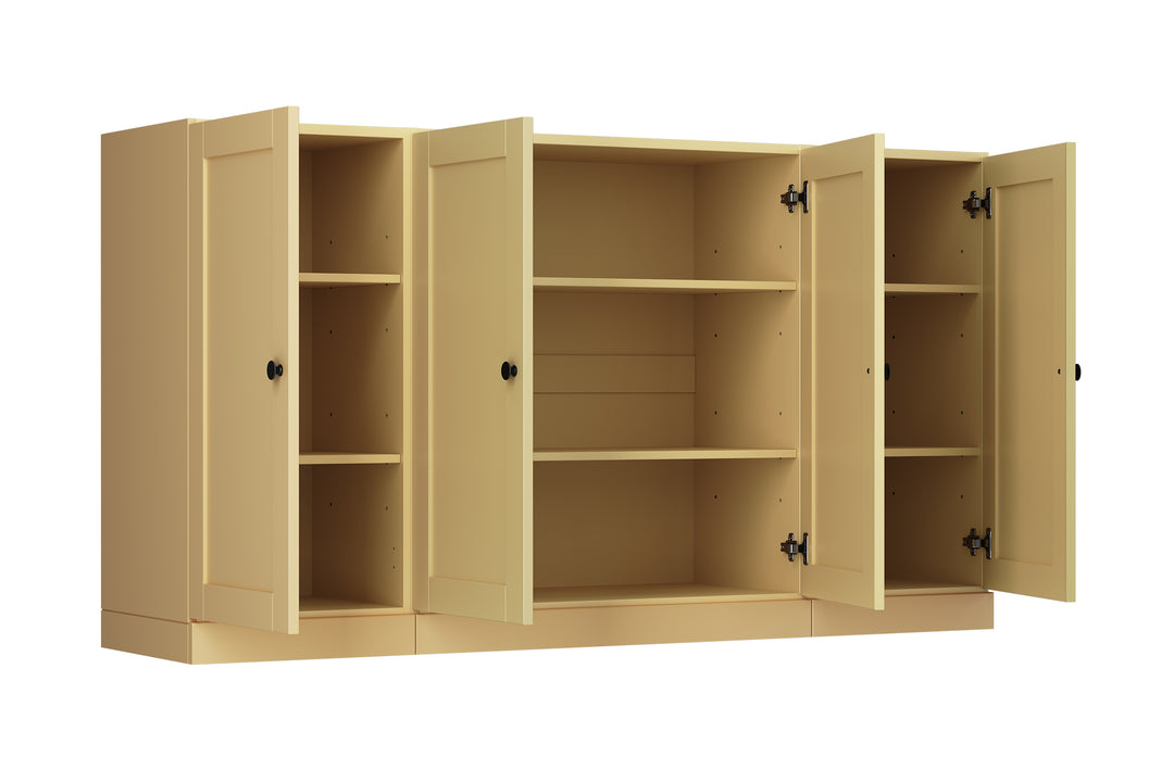 100% Solid Brazilian Pine Wood Sideboard, Shaker Doors, Adjustable Shelves, 65" Wide, 35.75" Tall