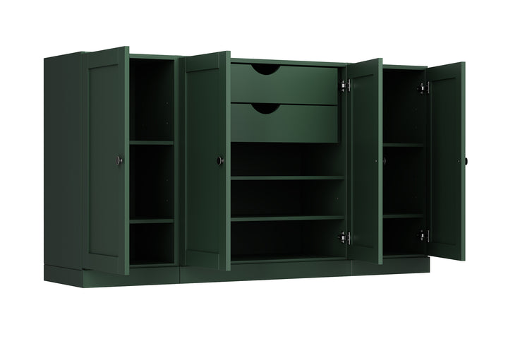 100% Solid Brazilian Pine Wood Sideboard, Shaker Doors, 2 Drawers, Adjustable Shelves, 65" Wide, 35.75" Tall