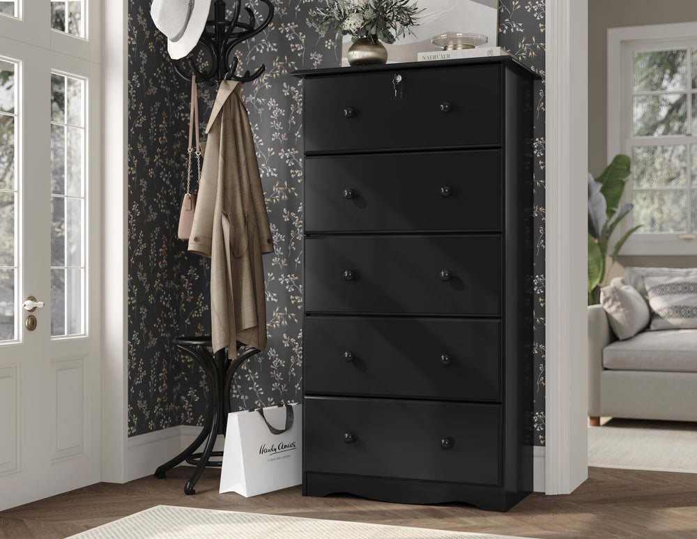 100% Solid Wood 5-Jumbo Drawer Chest with Lock, 5-Drawer Chests - Palace Imports