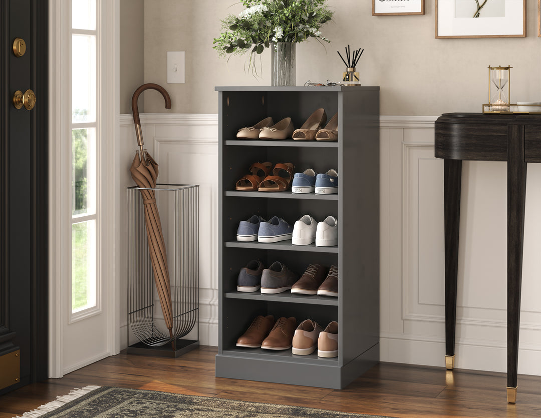 100% Solid Wood Narrow Open Shoe Storage Cabinet with Adjustable Shelves, Space Saving Stackable Organizer, 16.5" W x 35.75" H