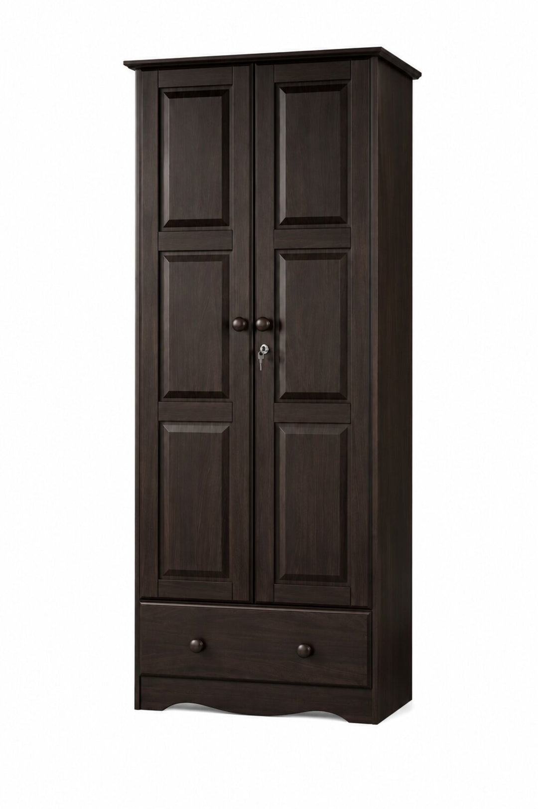 100% Solid Wood 2-Door Wardrobe Armoire with Raised Panel Doors, Bedroom Closet Storage - Flexible Collection