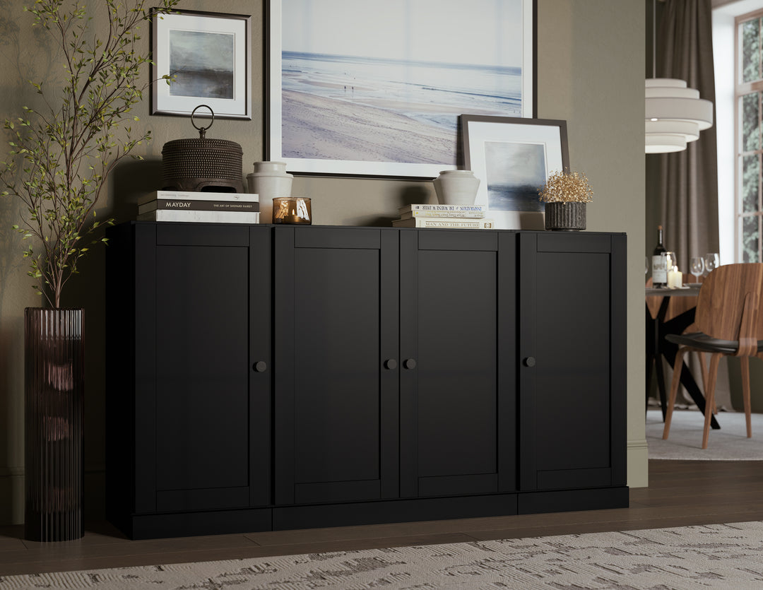 100% Solid Brazilian Pine Wood Sideboard, Shaker Doors, Adjustable Shelves, 65" Wide, 35.75" Tall