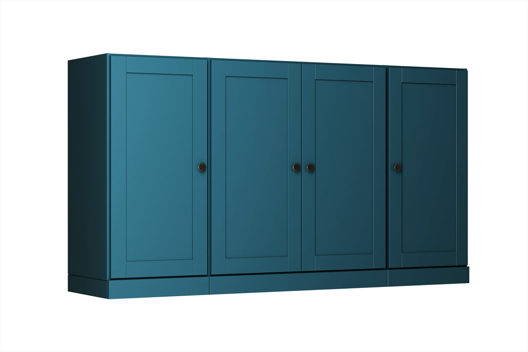 100% Solid Brazilian Pine Wood Sideboard, Shaker Doors, 2 Drawers, Adjustable Shelves, 65" Wide, 35.75" Tall