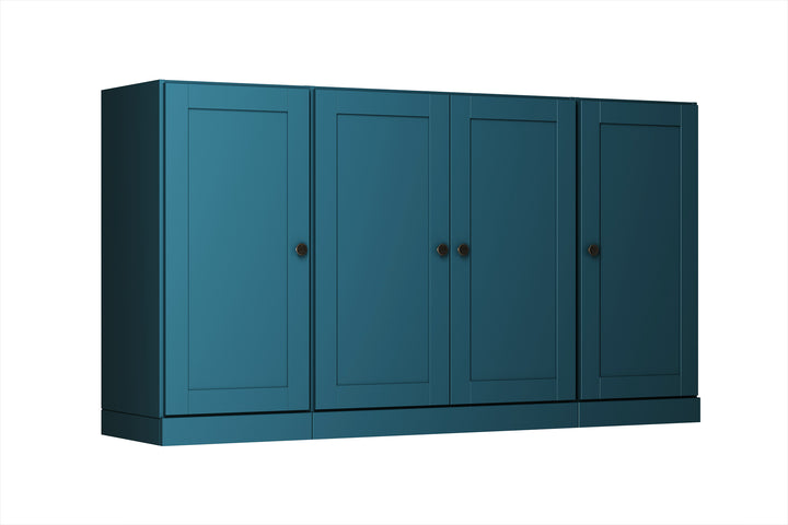 100% Solid Brazilian Pine Wood Sideboard, Shaker Doors, 2 Drawers, Adjustable Shelves, 65" Wide, 35.75" Tall