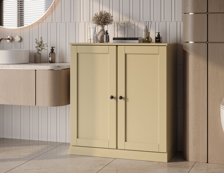 100% Solid Brazilian Pine Wood Bathroom Storage Cabinet, Shaker Doors, 2 Drawers, Adjustable Shelves, 32" Wide, 35.75" Tall