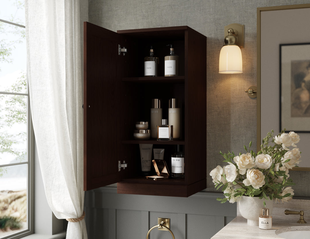 Premium 100% Solid European Oak Bathroom Wall Cabinet with Shaker Doors, 16" W x 35.75" H