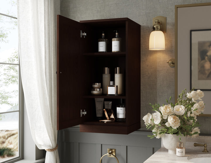 Premium 100% Solid European Oak Bathroom Wall Cabinet with Shaker Doors, 16" W x 35.75" H