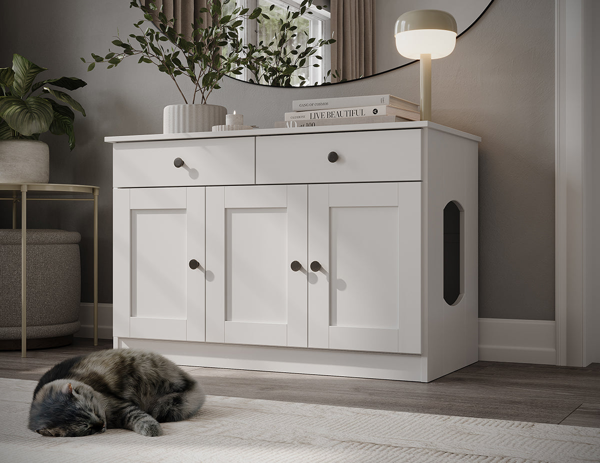 100% Solid Wood Ziva 3-Door Cat Litter Box Enclosure – Palace Imports