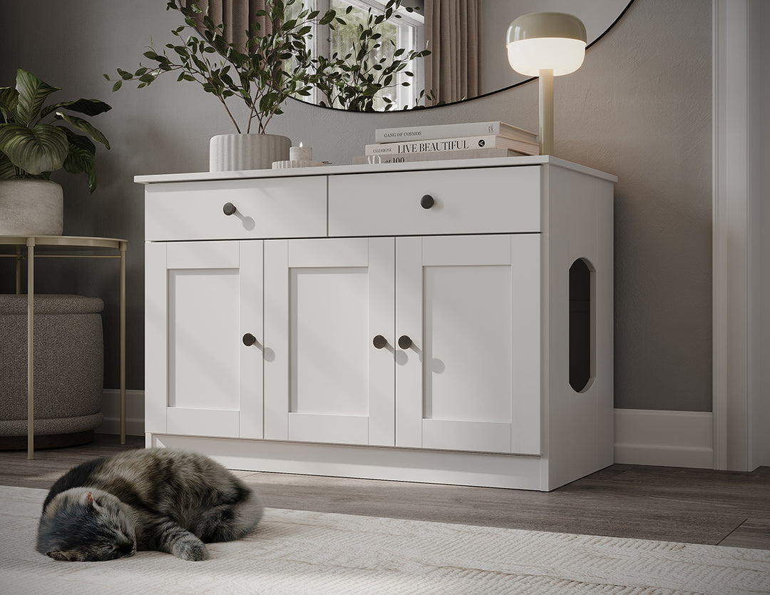 100% Solid Wood Ziva 3-Door Cat Litter Box Enclosure – Palace Imports