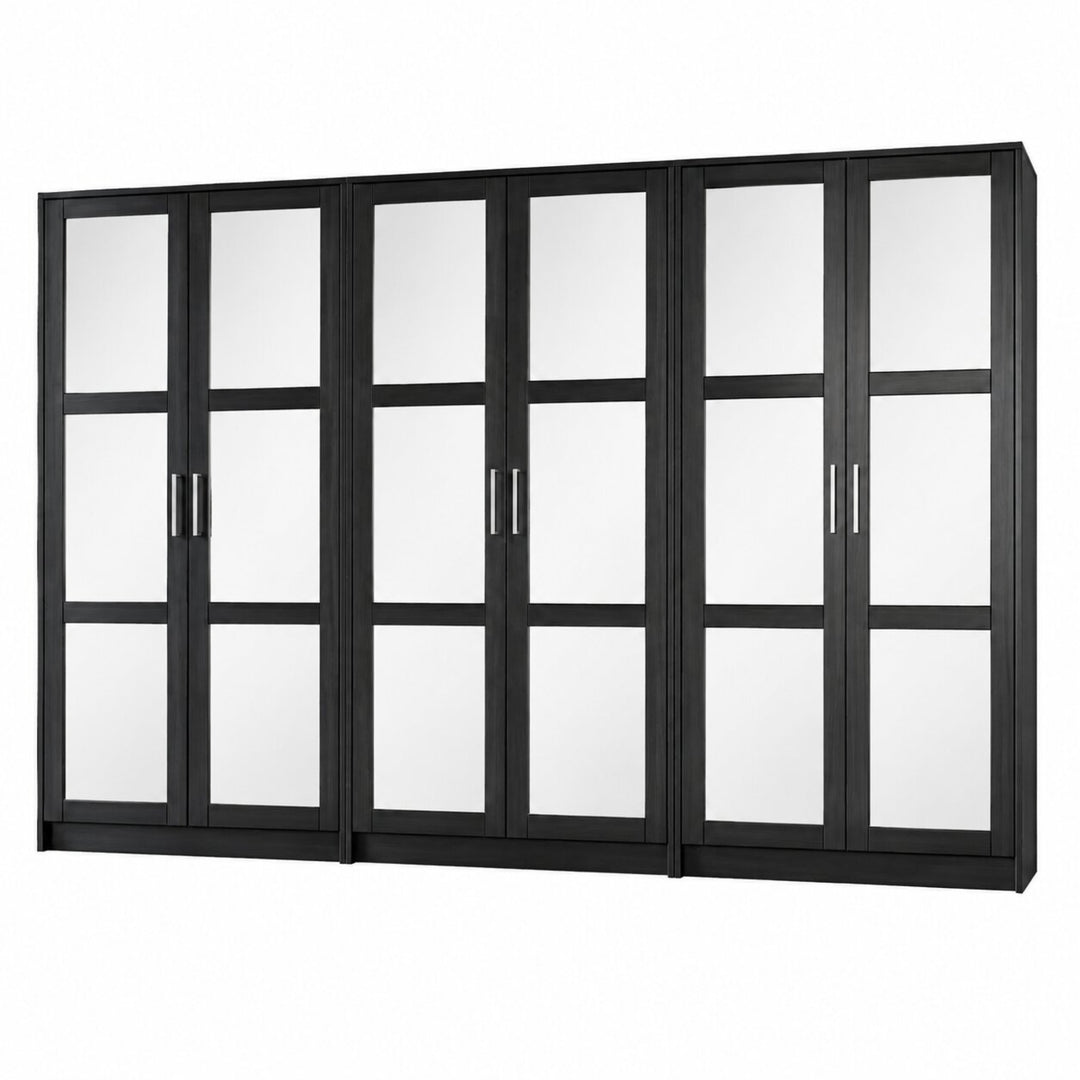 100% Solid Wood Modular 6-Door Wardrobe Armoire with Mirrored Doors, Bedroom Closet Storage - Urban Collection
