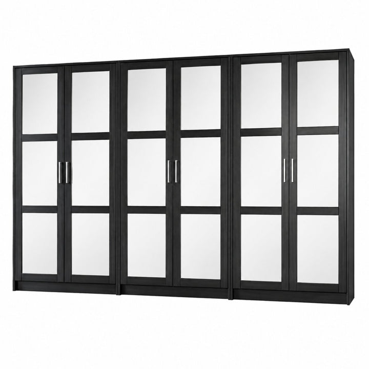 100% Solid Wood Modular 6-Door Wardrobe Armoire with Mirrored Doors, Bedroom Closet Storage - Urban Collection