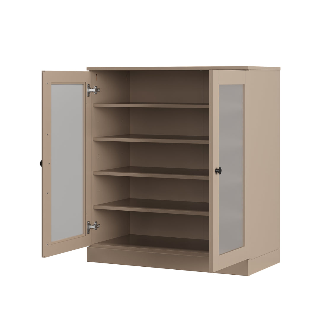 100% Solid Wood Frosted Glass Door Shoe Storage Cabinet with Adjustable Shelves, Space Saving Stackable Entryway Organizer, 32" W x 35.75" H