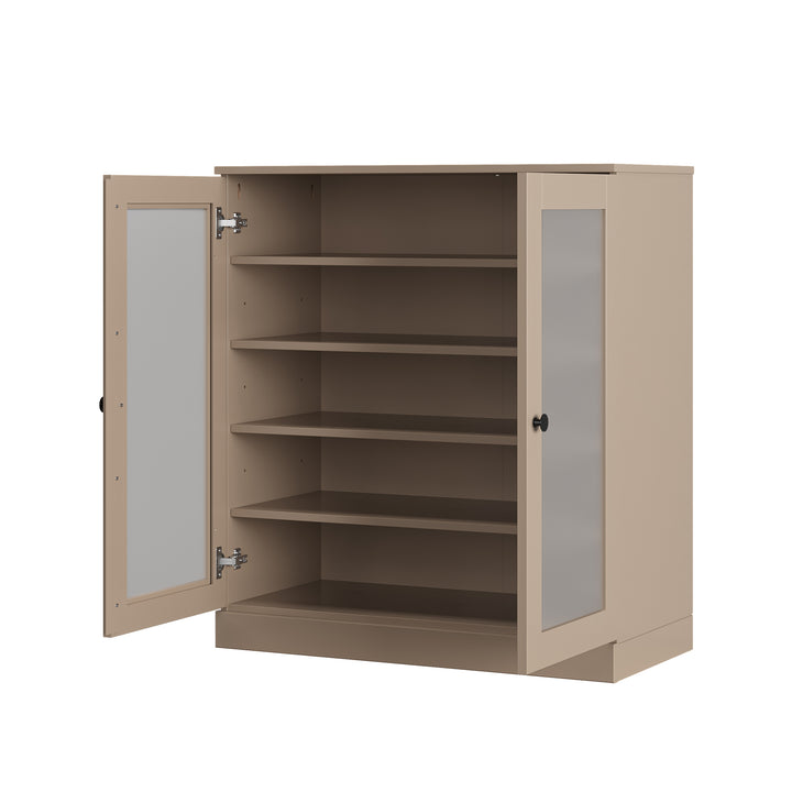 100% Solid Wood Frosted Glass Door Shoe Storage Cabinet with Adjustable Shelves, Space Saving Stackable Entryway Organizer, 32" W x 35.75" H
