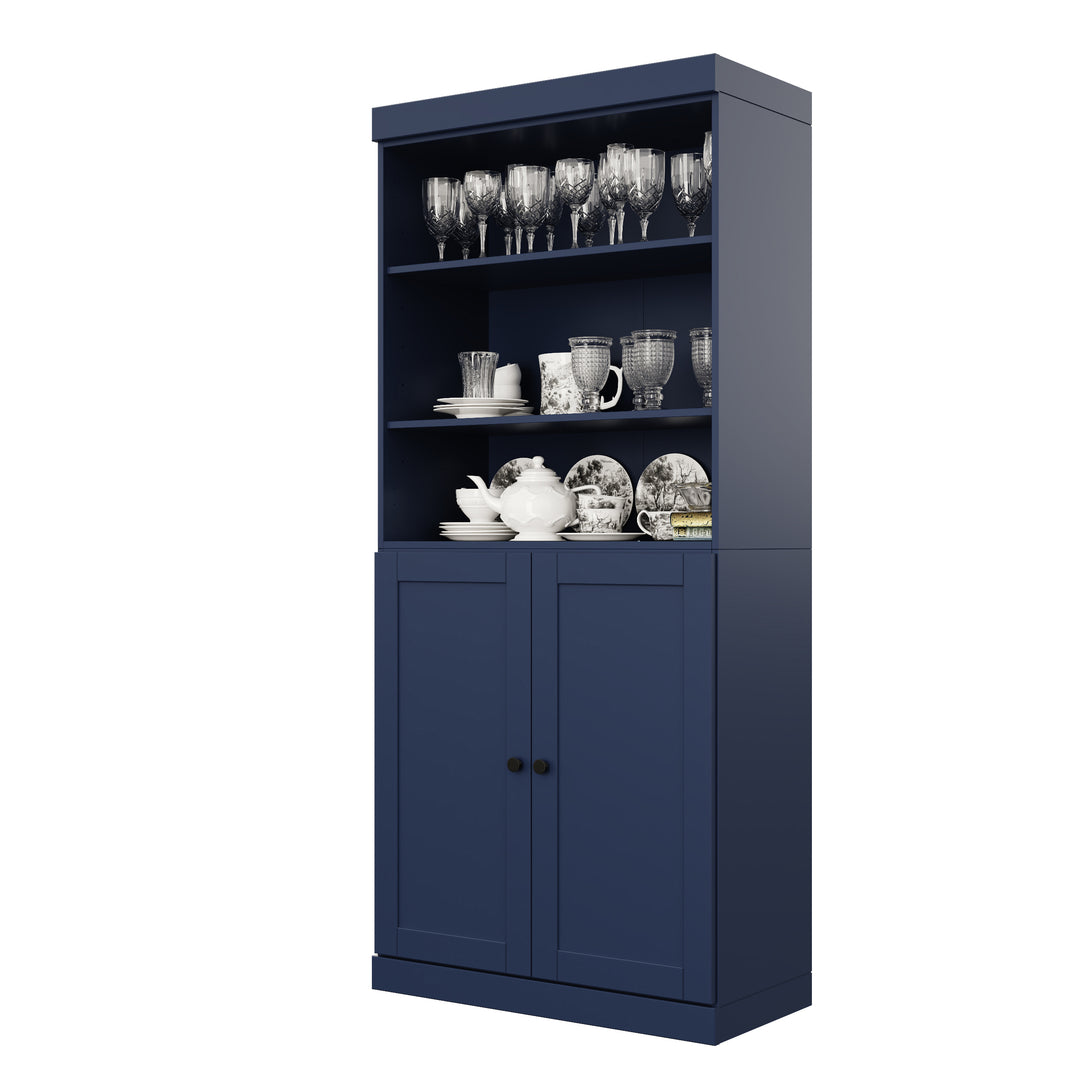 100% Solid Wood 32" Pantry Cabinet, 2 Shaker Wood Bottom Doors, 2 Drawers