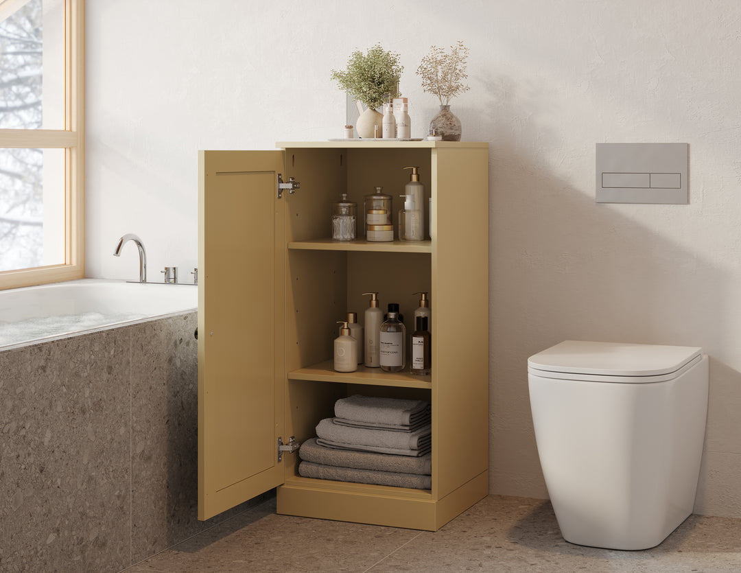 100% Solid Wood 16.5" Small Bathroom Cabinet, Shaker Wood Door, Adjustable Shelves