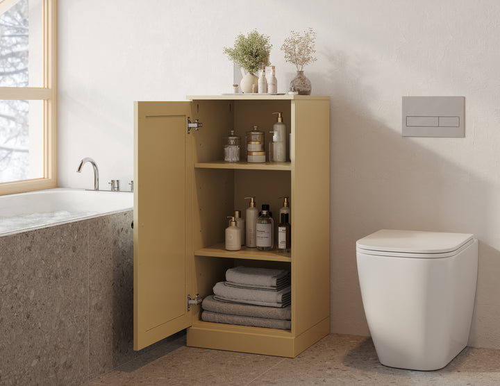 100% Solid Wood 16.5" Small Bathroom Cabinet, Shaker Wood Door, Adjustable Shelves