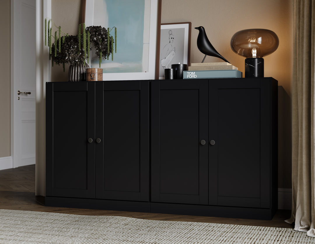 100% Solid Brazilian Pine Wood Sideboard, Shaker Doors, Adjustable Shelves, 64" Wide, 35.75" Tall