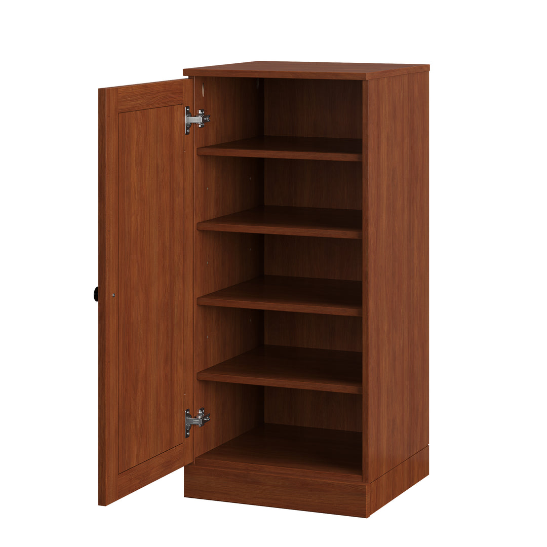 100% Solid Wood Narrow Shoe Storage Cabinet with Raised Panel Door, Adjustable Shelves, Space Saving Stackable Organizer, 16.5" W x 35.75" H