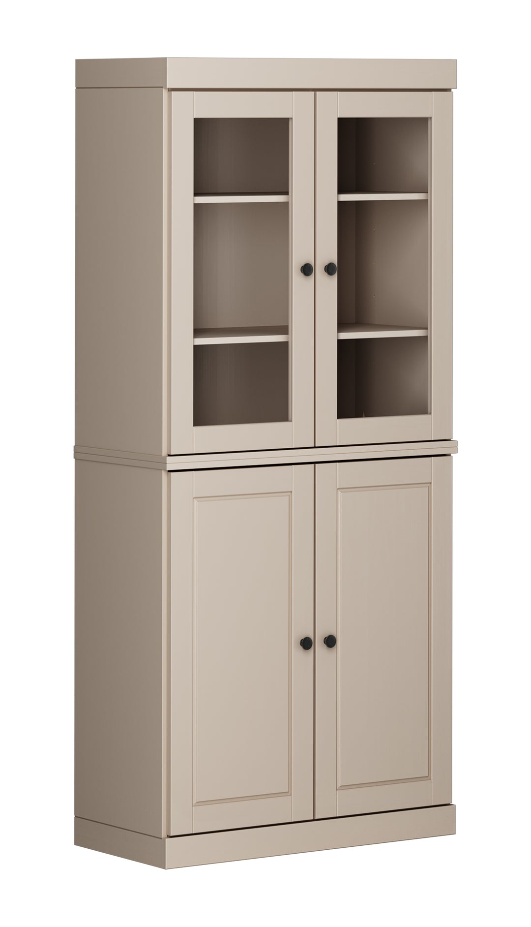 100% Solid Wood 6-Shelf 32" Bookcase, 2 Glass Doors, 2 Raised Panel Doors, Adjustable Shelves