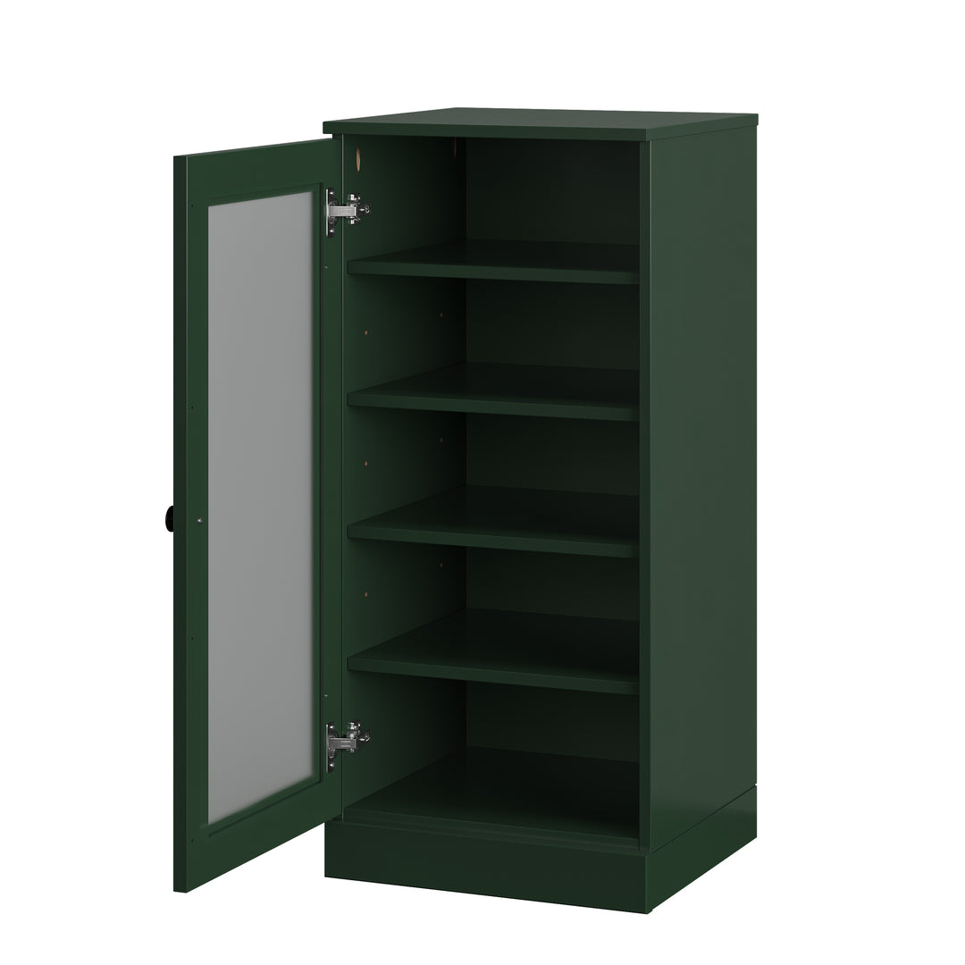 100% Solid Wood Narrow Frosted Glass Door Shoe Storage Cabinet with Adjustable Shelves, Space Saving Stackable Organizer, 16.5" W x 35.75" H