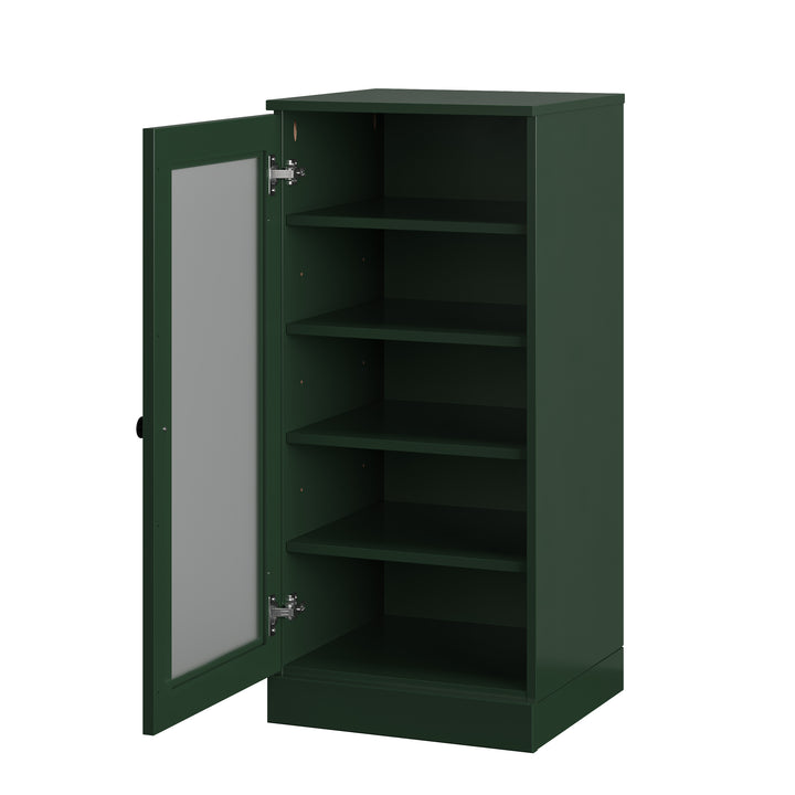100% Solid Wood Narrow Frosted Glass Door Shoe Storage Cabinet with Adjustable Shelves, Space Saving Stackable Organizer, 16.5" W x 35.75" H