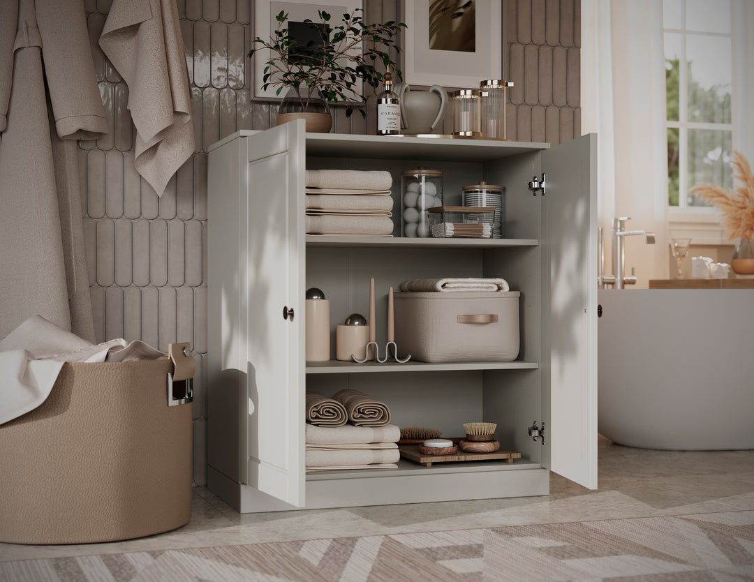 100% Solid Wood Bathroom Storage Cabinet with Doors, Linen Cabinet with Adjustable Shelves, 32" W x 35.75" H