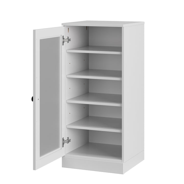 100% Solid Wood Narrow Frosted Glass Door Shoe Storage Cabinet with Adjustable Shelves, Space Saving Stackable Organizer, 16.5" W x 35.75" H