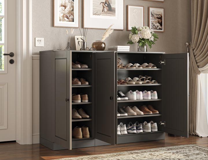 100% Solid Wood Shoe Storage Cabinet with Raised Panel Doors, Adjustable Shelves, Space Saving Modular Entryway Organizer, 48.5" W x 35.75" H