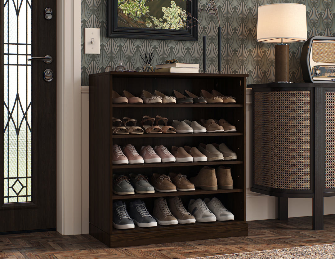100% Solid Wood Open Shoe Storage Cabinet with Adjustable Shelves, Space Saving Stackable Entryway Organizer, 32" W x 35.75" H