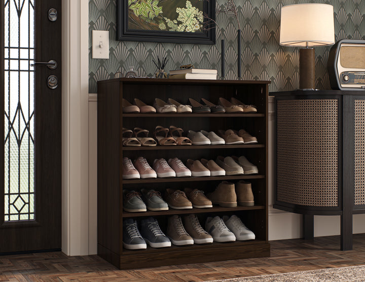 100% Solid Wood Open Shoe Storage Cabinet with Adjustable Shelves, Space Saving Stackable Entryway Organizer, 32" W x 35.75" H