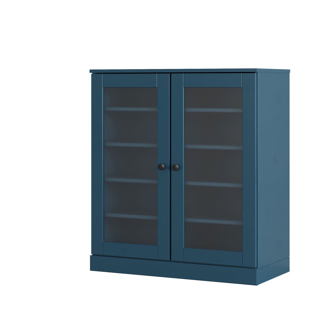 100% Solid Wood Frosted Glass Door Shoe Storage Cabinet with Adjustable Shelves, Space Saving Stackable Entryway Organizer, 32" W x 35.75" H