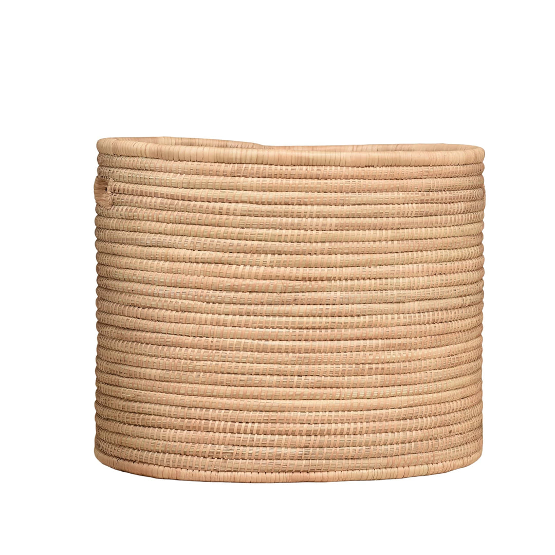 100% Handwoven Natural Rattan 22" Oval Basket with Handles, Boho Farmhouse Decorative Laundry & Storage Organizer, Handcrafted – Authentic African Craftsmanship, Baskets - Palace Imports