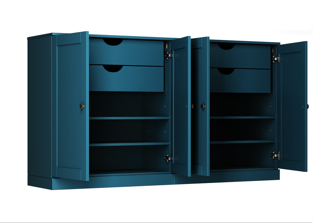 100% Solid Brazilian Pine Wood 64" Sideboard with Shaker Doors, 4-Drawers and Adjustable Shelves