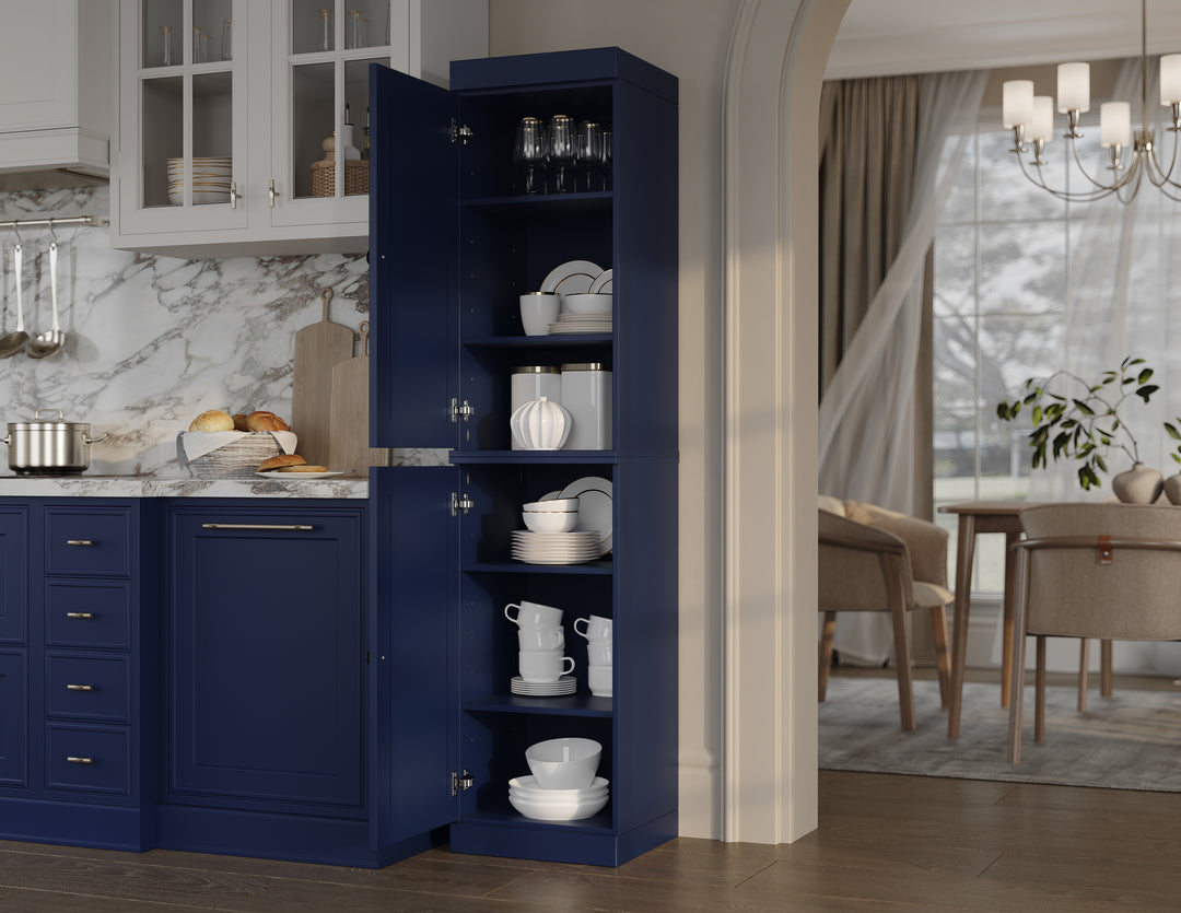 100% Solid Wood 16.5" Pantry Cabinet, 2 Raised Panel Wood Doors