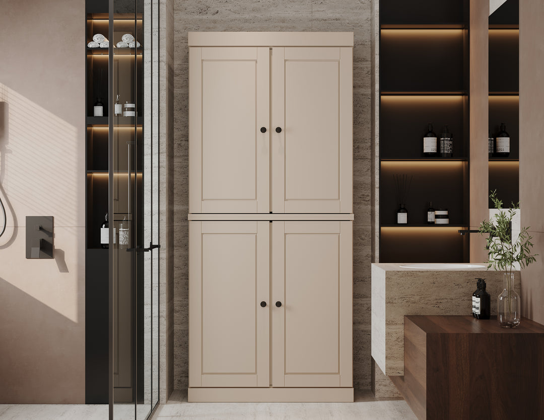 100% Solid Wood 32" Bathroom Cabinet with Raised Panel Wood Doors