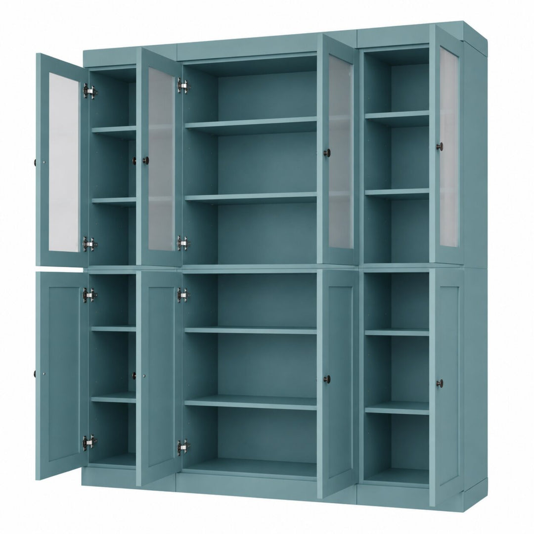 100% Solid Wood China Kitchen Pantry Cabinet, Tall Freestanding Modular Storage with Frosted Glass & Shaker Doors, Adjustable Shelves, 65" W x 71.5" H