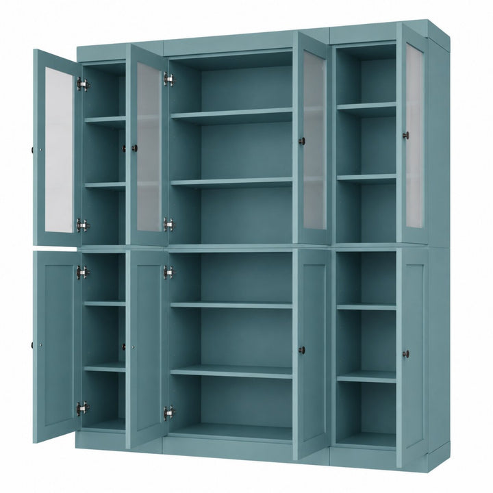 100% Solid Wood China Kitchen Pantry Cabinet, Tall Freestanding Modular Storage with Frosted Glass & Shaker Doors, Adjustable Shelves, 65" W x 71.5" H