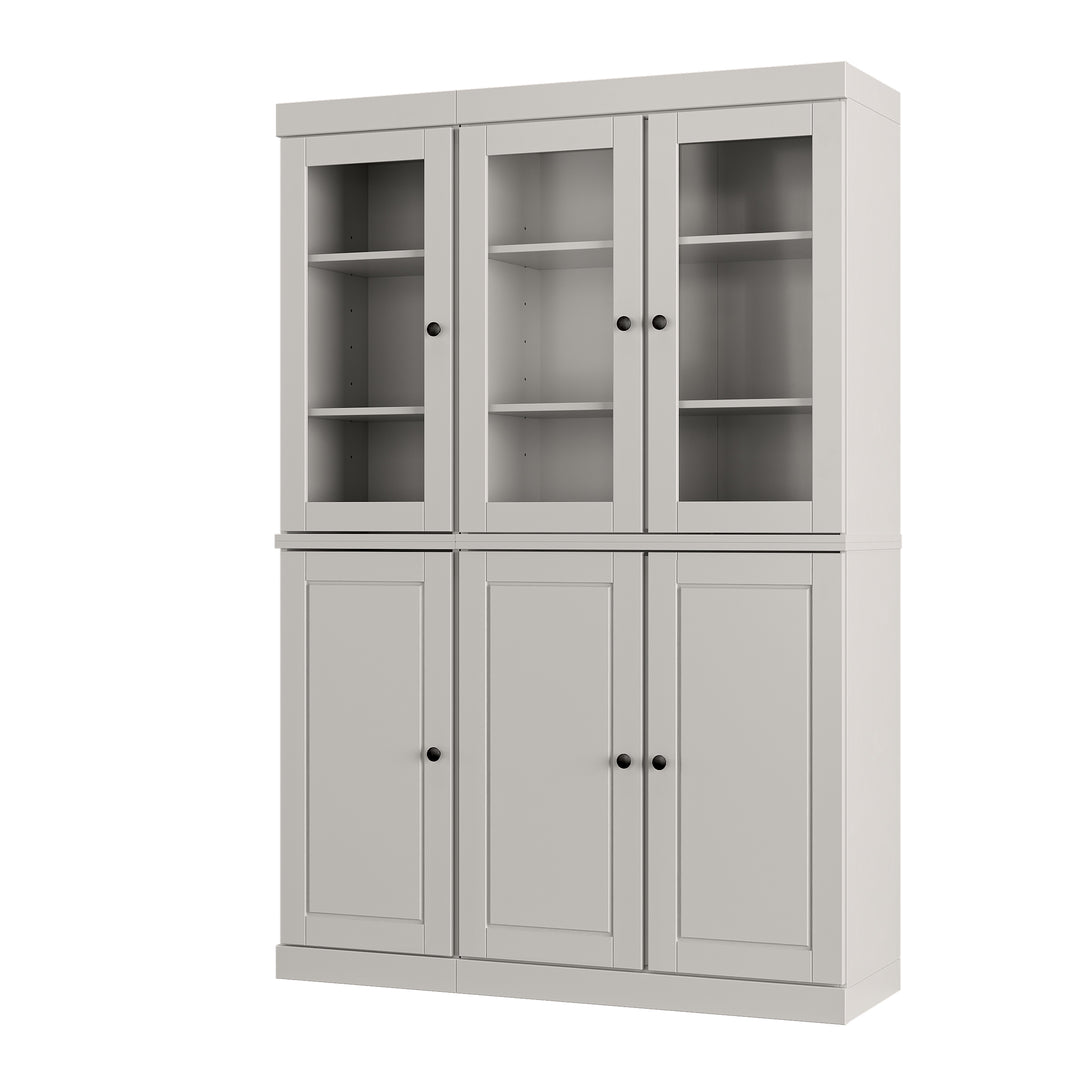 100% Solid Wood Kitchen Pantry China Cabinet, Tall Freestanding Modular Storage with Glass & Raised Panel Doors, Adjustable Shelves, 48.5" W x 71.5" H