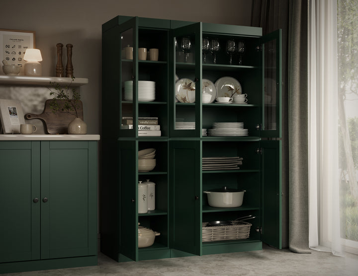 100% Solid Wood 48.5" China Pantry Cabinet, 3 Glass Doors, 3 Shaker Doors