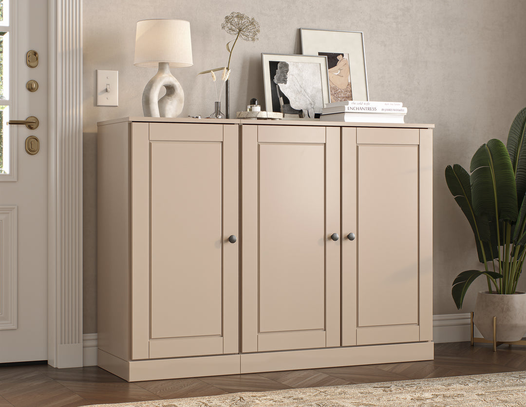 100% Solid Wood Shoe Storage Cabinet with Raised Panel Doors, Adjustable Shelves, Space Saving Modular Entryway Organizer, 48.5" W x 35.75" H