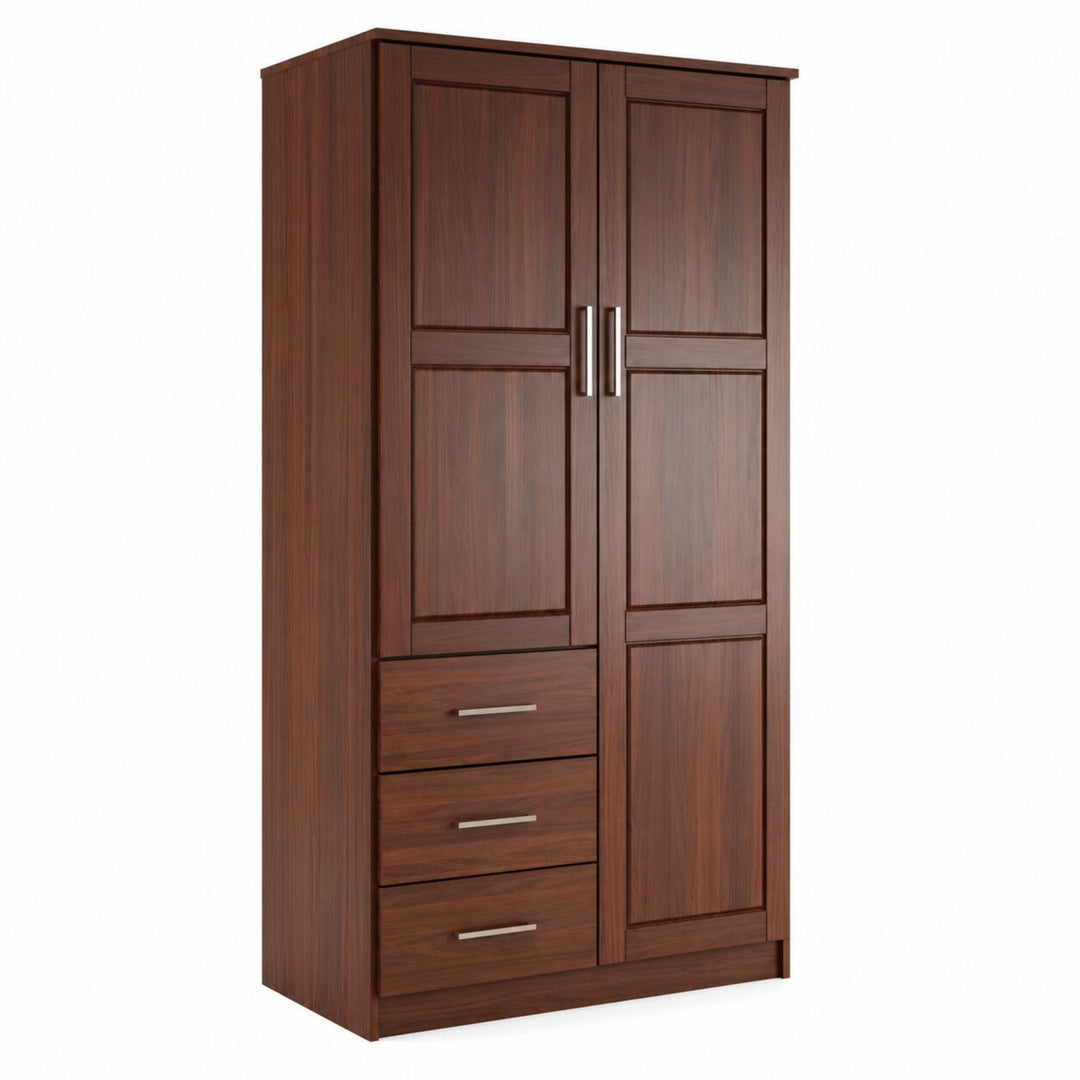 100% Solid Wood 2-Door Wardrobe Armoire with Raised Panel Doors, Bedroom Closet Storage - Metro Collection