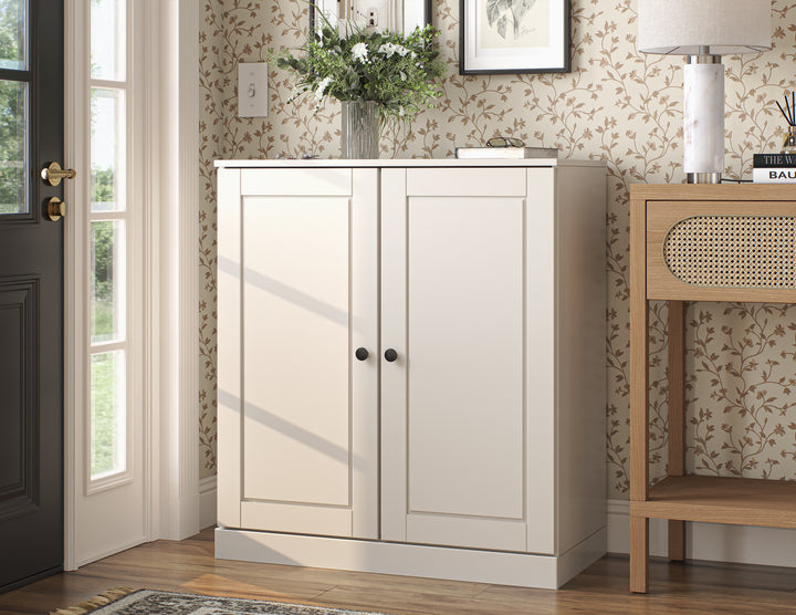 100% Solid Wood Shoe Storage Cabinet with Raised Panel Doors, Adjustable Shelves, Space Saving Stackable Entryway Organizer, 32" W x 35.75" H