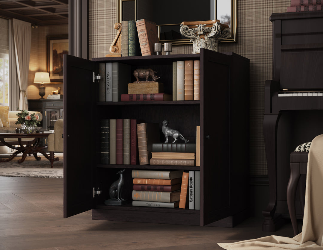 Premium 100% Solid European Oak Hardwood 3-Shelf Modular Bookcase with Shaker Doors – 32" Wide, 35.75" Tall