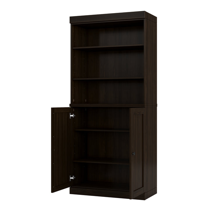100% Solid Wood Tall Modular Bookcase with Doors & Open Shelves, Storage Bookshelf with Adjustable Shelves, 32" W x 71.5" H