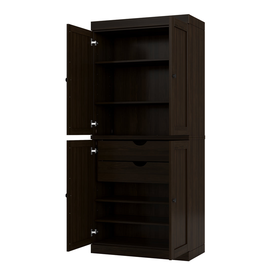 100% Solid Wood Tall Freestanding Kitchen Pantry Cabinet with Doors & 2 Drawers, Modular Storage Cabinet with Adjustable Shelves, 32" W x 71.5" H