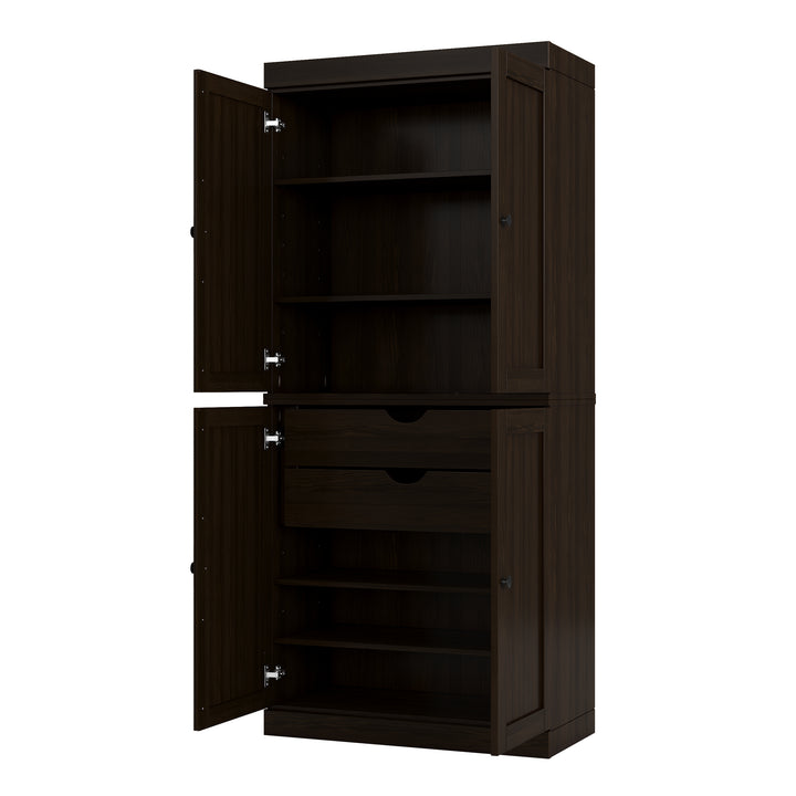 100% Solid Wood Tall Freestanding Kitchen Pantry Cabinet with Doors & 2 Drawers, Modular Storage Cabinet with Adjustable Shelves, 32" W x 71.5" H